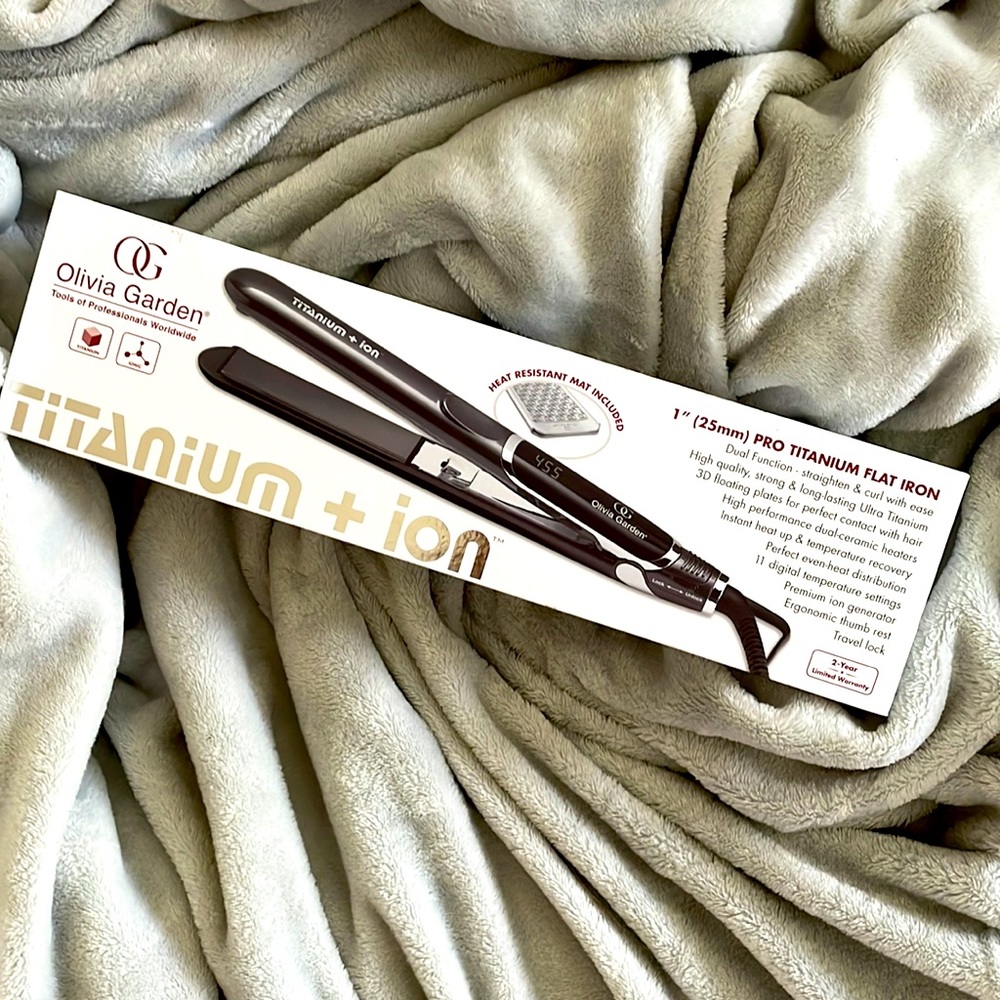 Titanium + Ion by Olivia Garden 1” Pro Flat Iron. BRAND NEW! Includes heat mat.